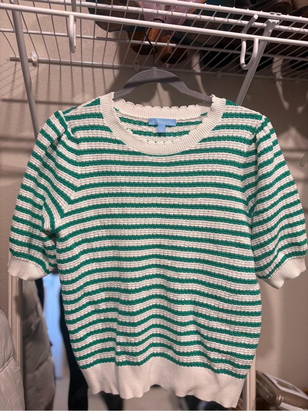 Draper James Green & White Striped Short-Sleeve Knit Sweater